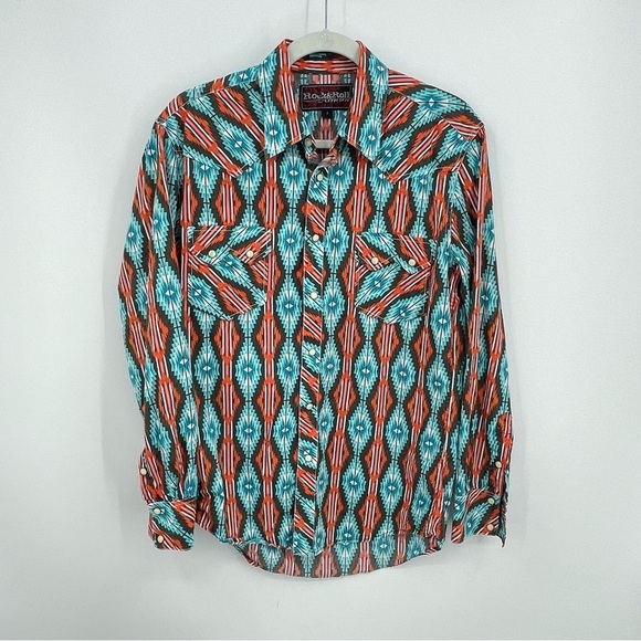 Dale Brisby Rock and Roll Cowboy Aztec Print Shirt Size Small western - Picture 1 of 9